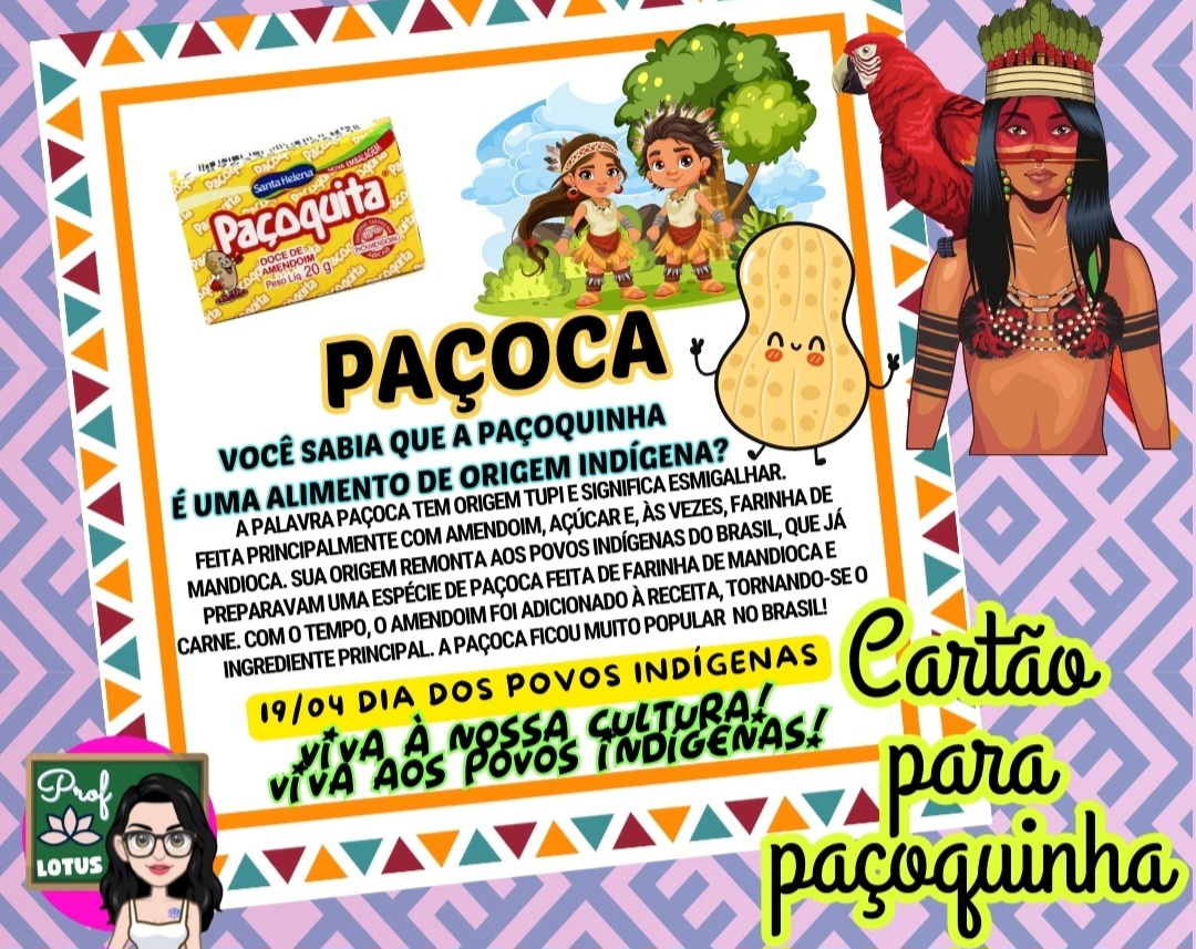 CARTÃO PARA PAÇOQUINHA PARA ENFATIZAR O DIA DOS POVOS INDÍGENAS!