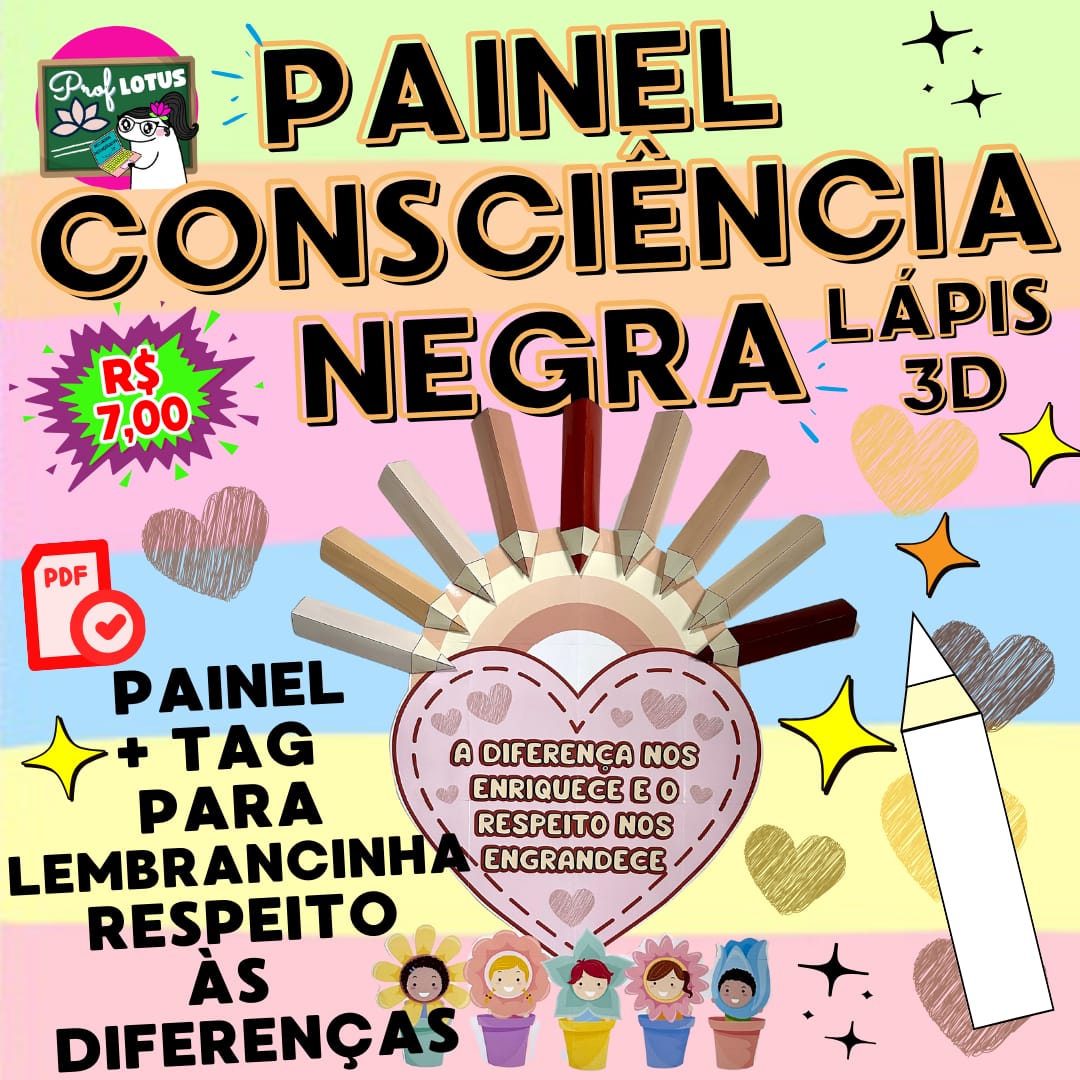 PAINEL LÁPIS 3D + TAG LEMBRANCINHA CONSCIÊNCIA NEGRA - Imagem 2