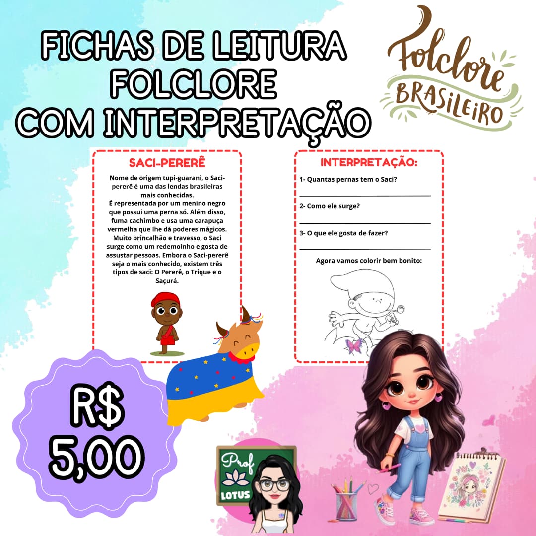 FICHAS DE LEITURA FOLCLORE COM INTERPRETAÇÃO