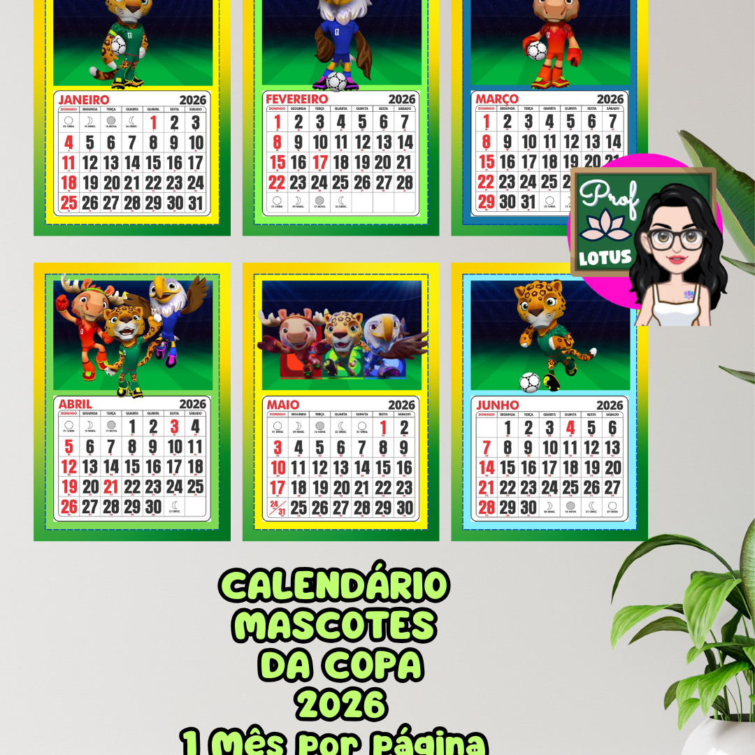 CALENDÁRIO MASCOTES COPA DO MUNDO 2026