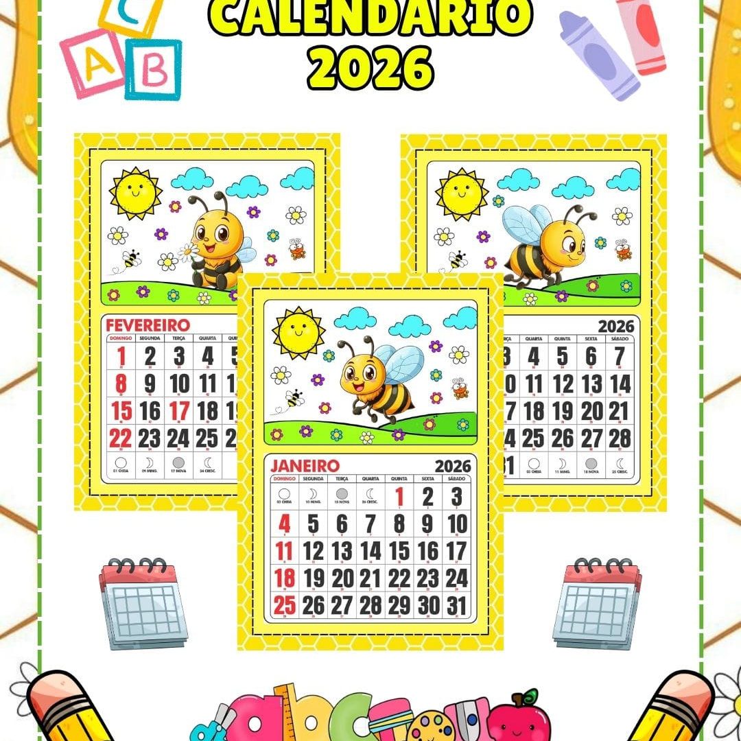 CALENDÁRIO MESES DO ANO 2026 ABELHINHA