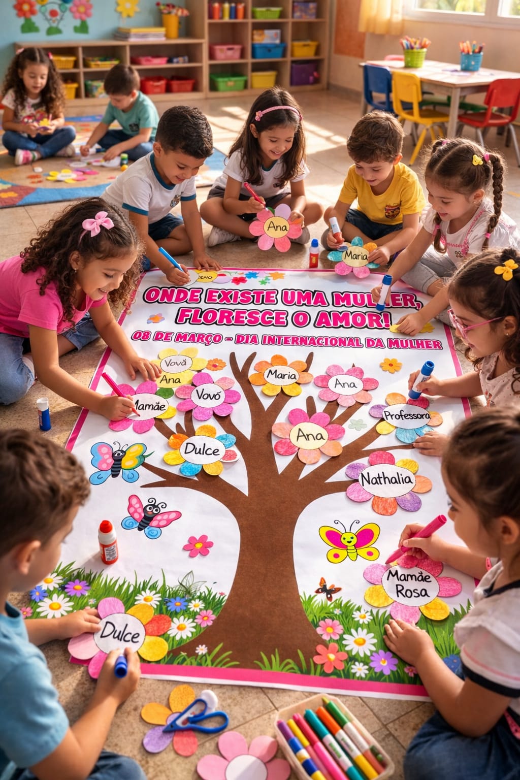 PAINEL INTERATIVO FLORES DIA DAS MULHERES
