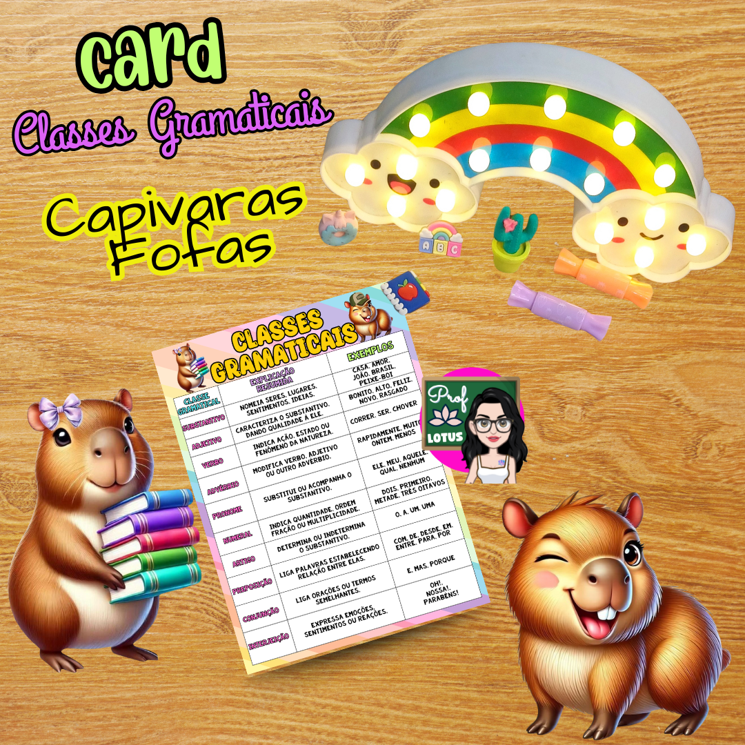 CARD CLASSES GRAMATICAIS CAPIVARAS FOFAS