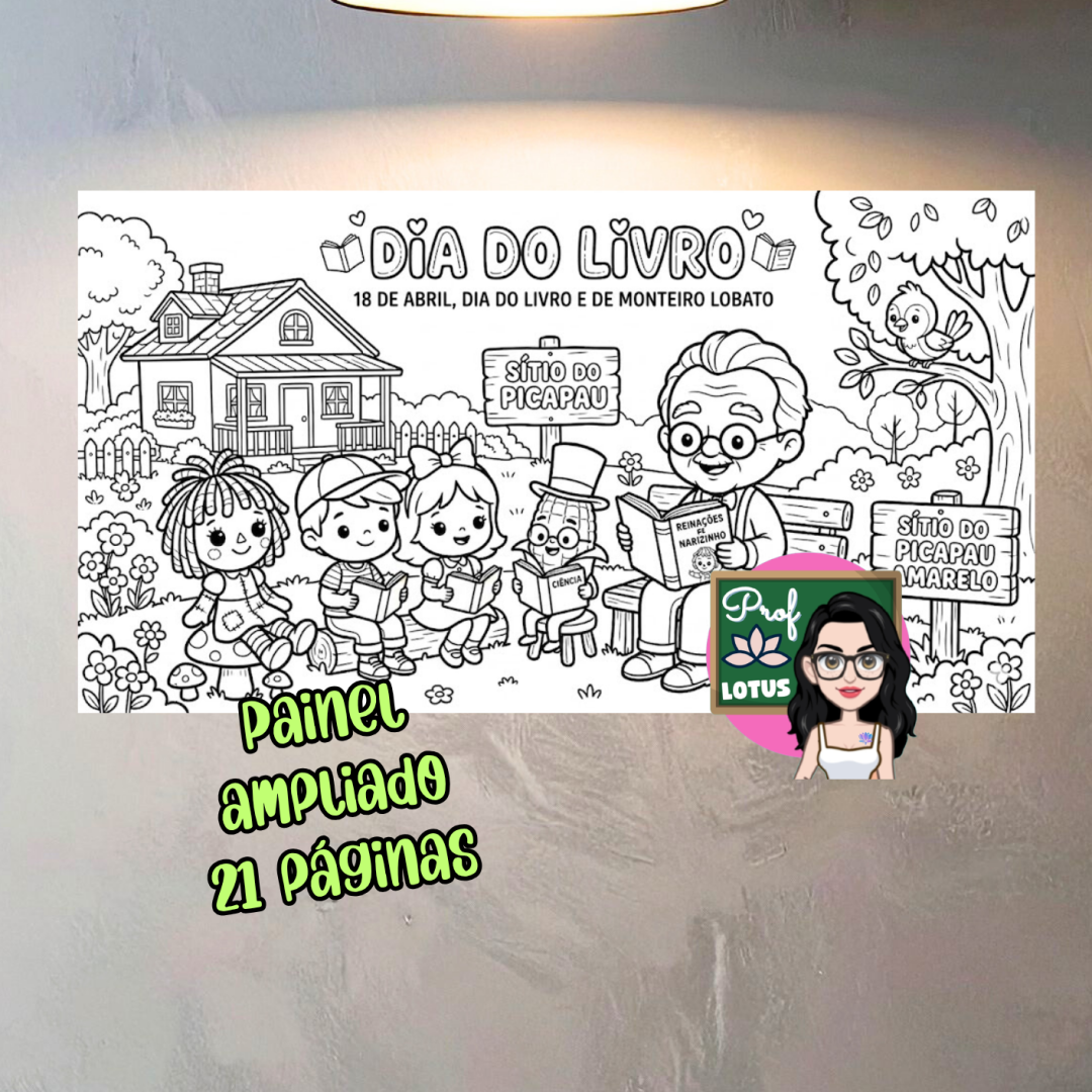 PAINEL DIA DO LIVRO E MONTEIRO LOBATO PARA COLORIR