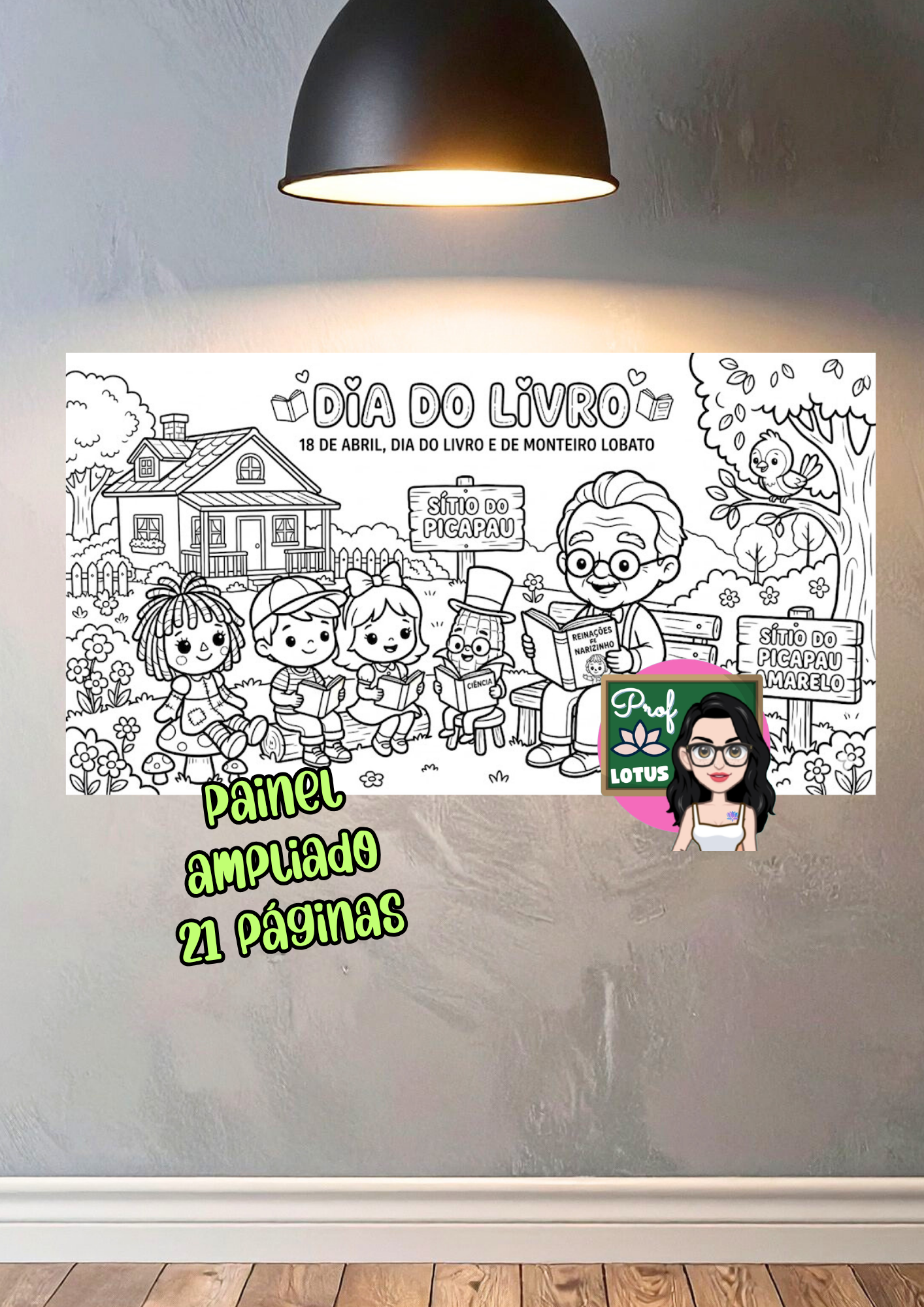 PAINEL DIA DO LIVRO E MONTEIRO LOBATO PARA COLORIR