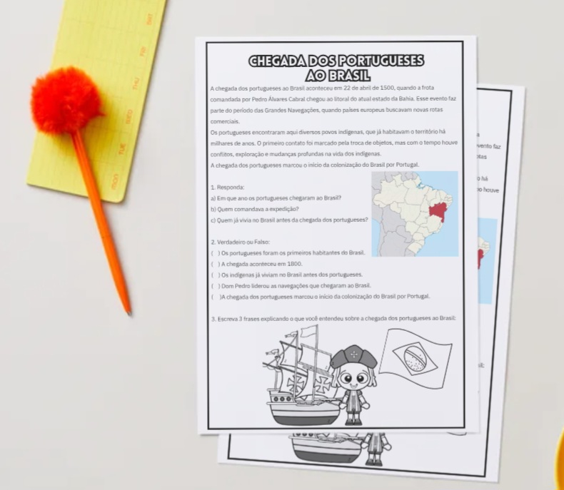 TEXTO E ATIVIDADES CHEGADA DOS PORTUGUESES AO BRASIL