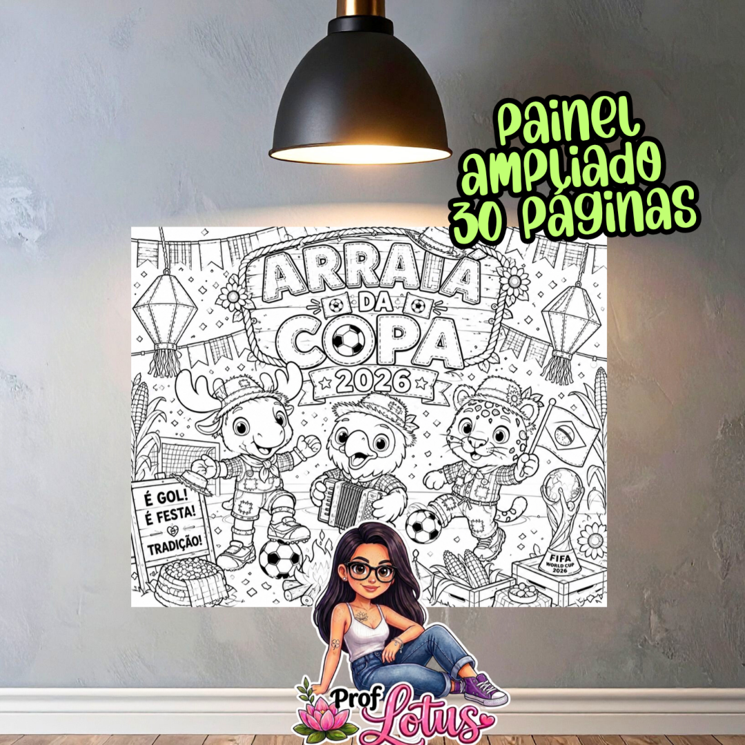 PAINEL PARA COLORIR FESTA JUNINA MASCOTES DA COPA