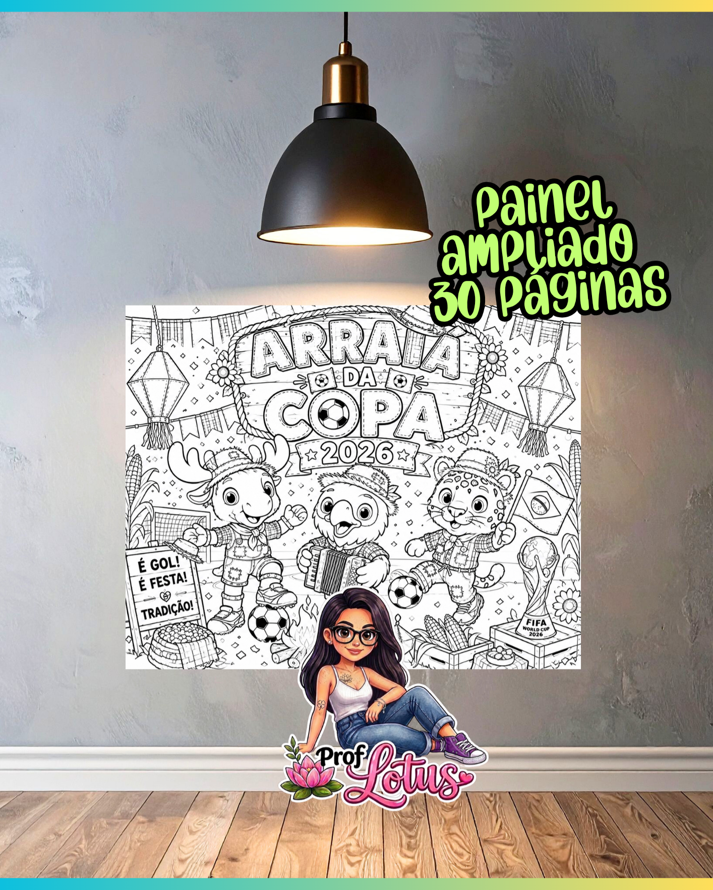 PAINEL PARA COLORIR FESTA JUNINA MASCOTES DA COPA
