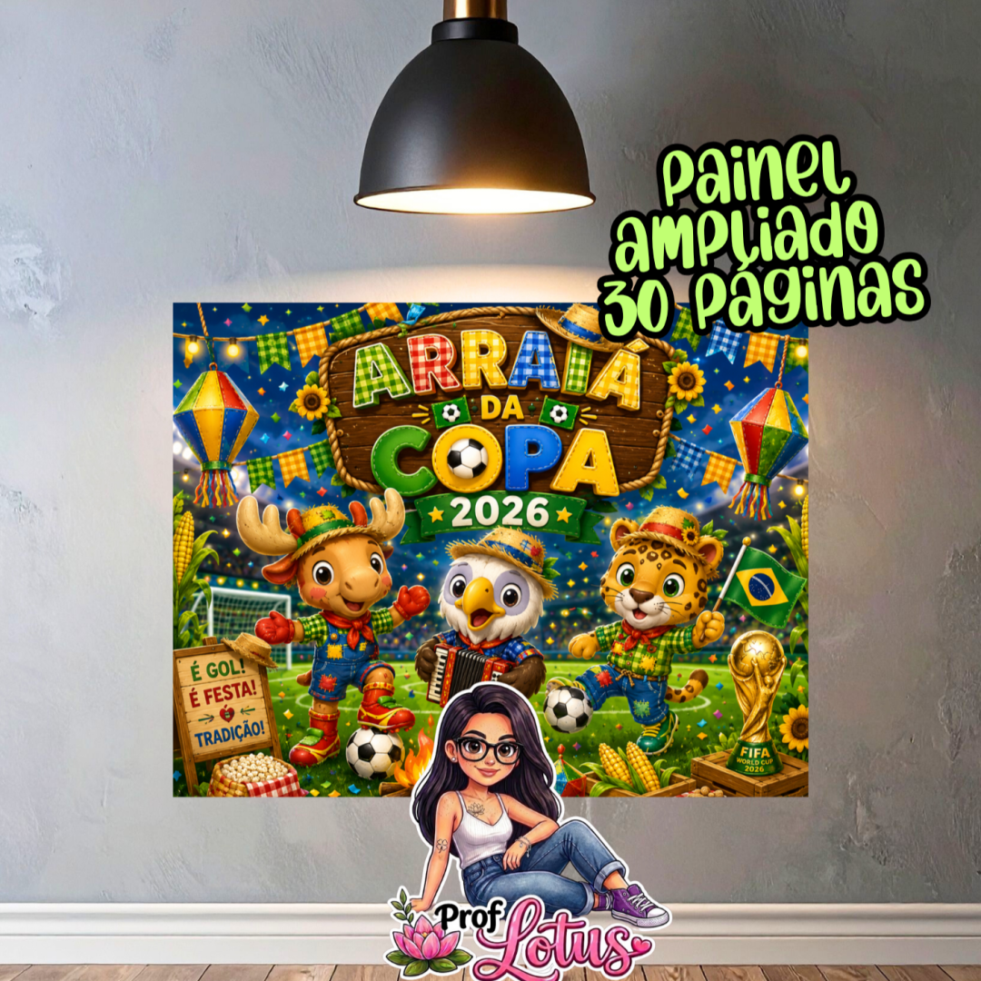 PAINEL COLORIDO FESTA JUNINA MASCOTES DA COPA
