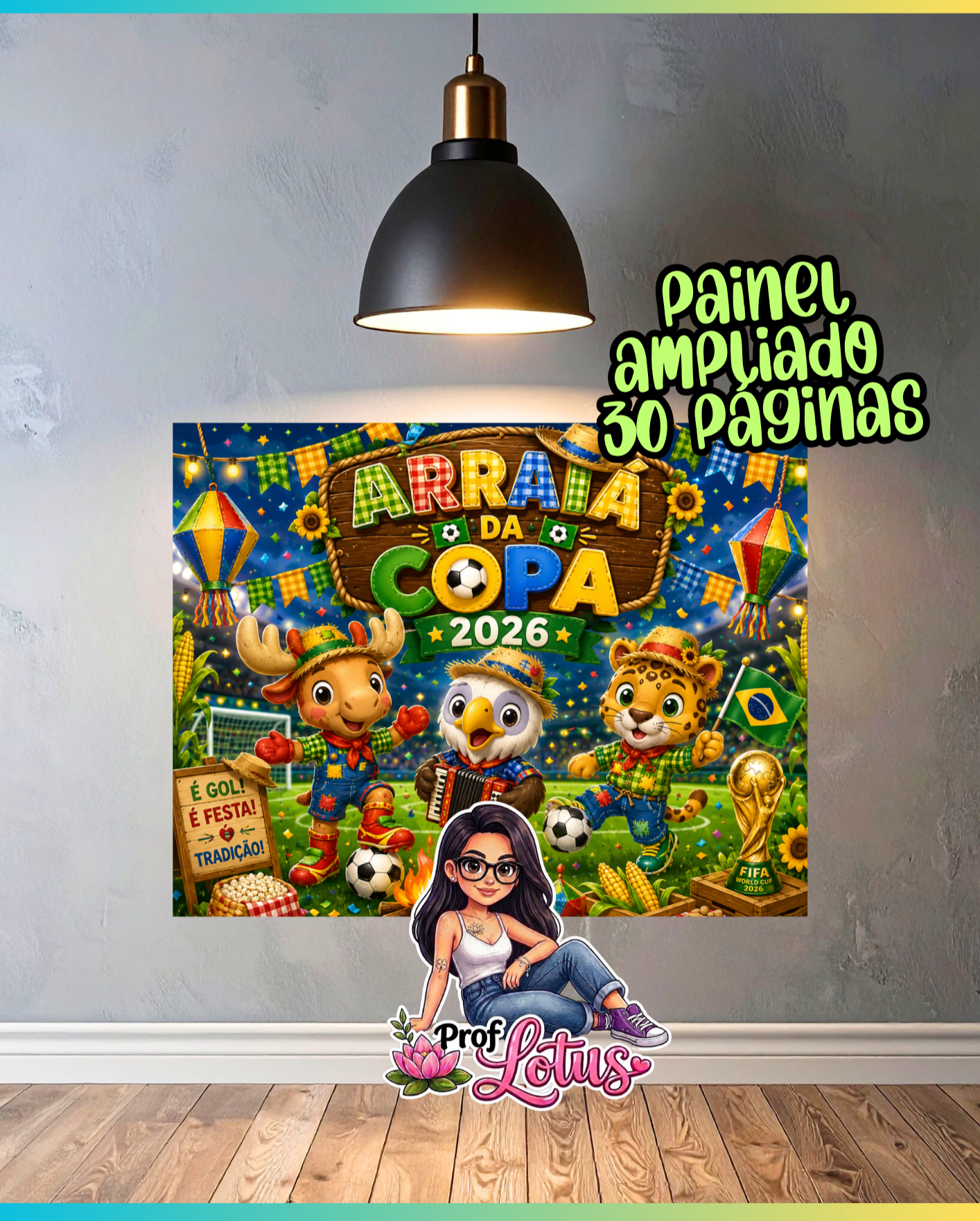 PAINEL COLORIDO FESTA JUNINA MASCOTES DA COPA