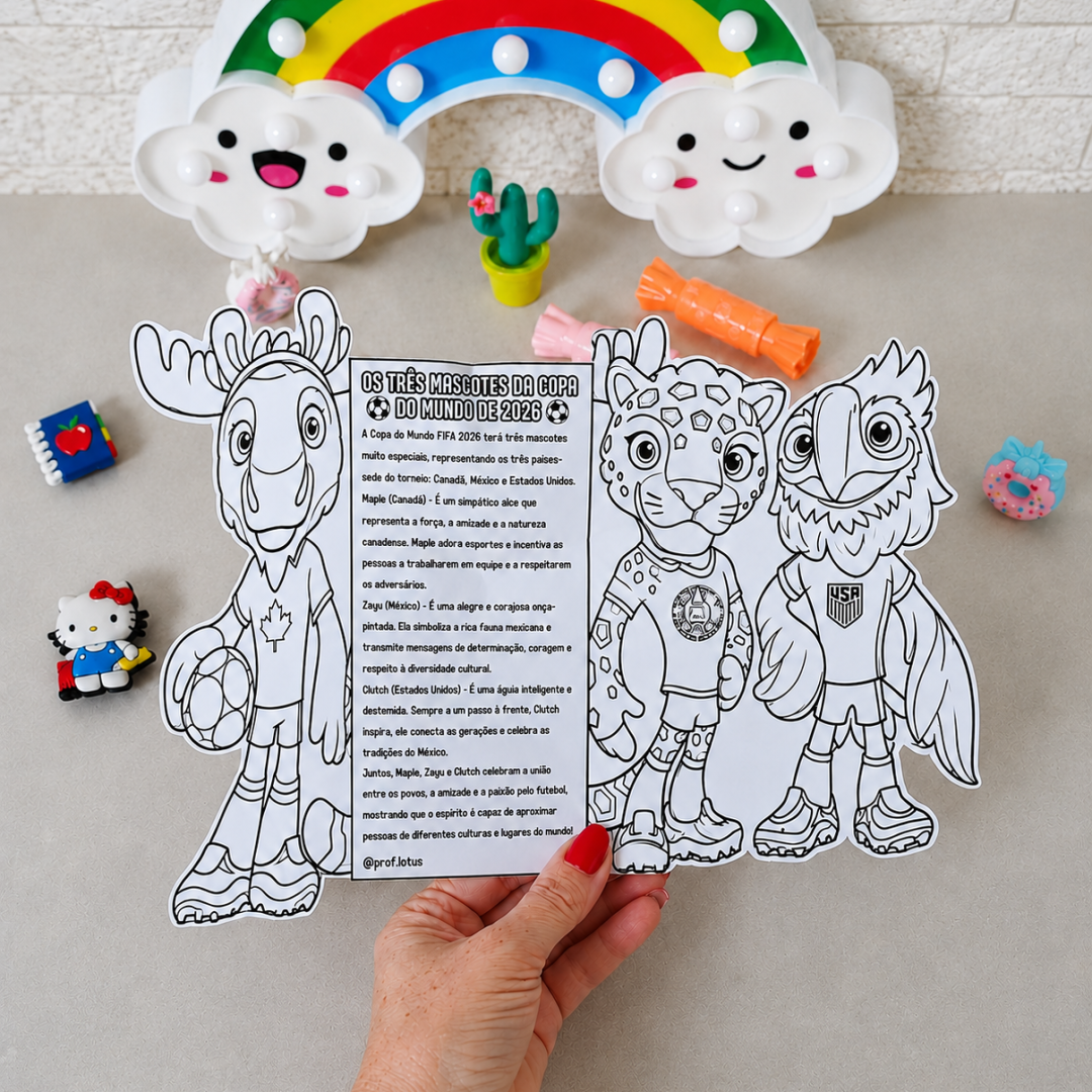ABRE E FECHA PARA COLORIR MASCOTES DA COPA