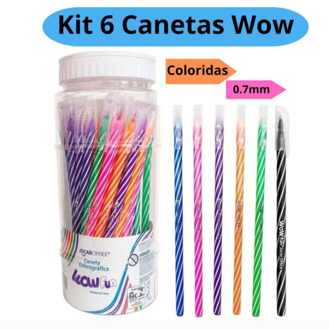 KIT 6 CANETAS COLORIDAS WOW