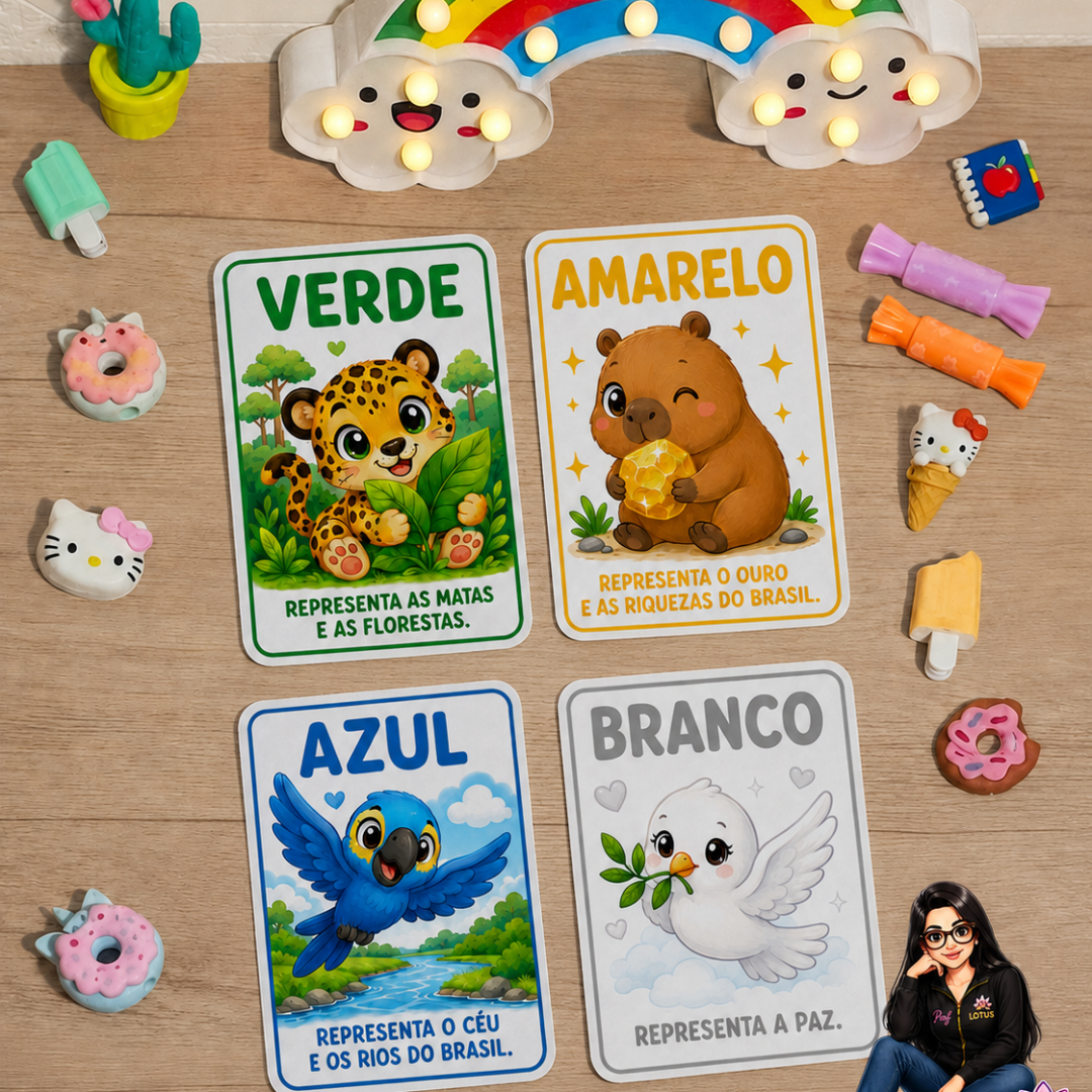 CARDS JOGO DA MEMÓRIA CORES BANDEIRA DO BRASIL
