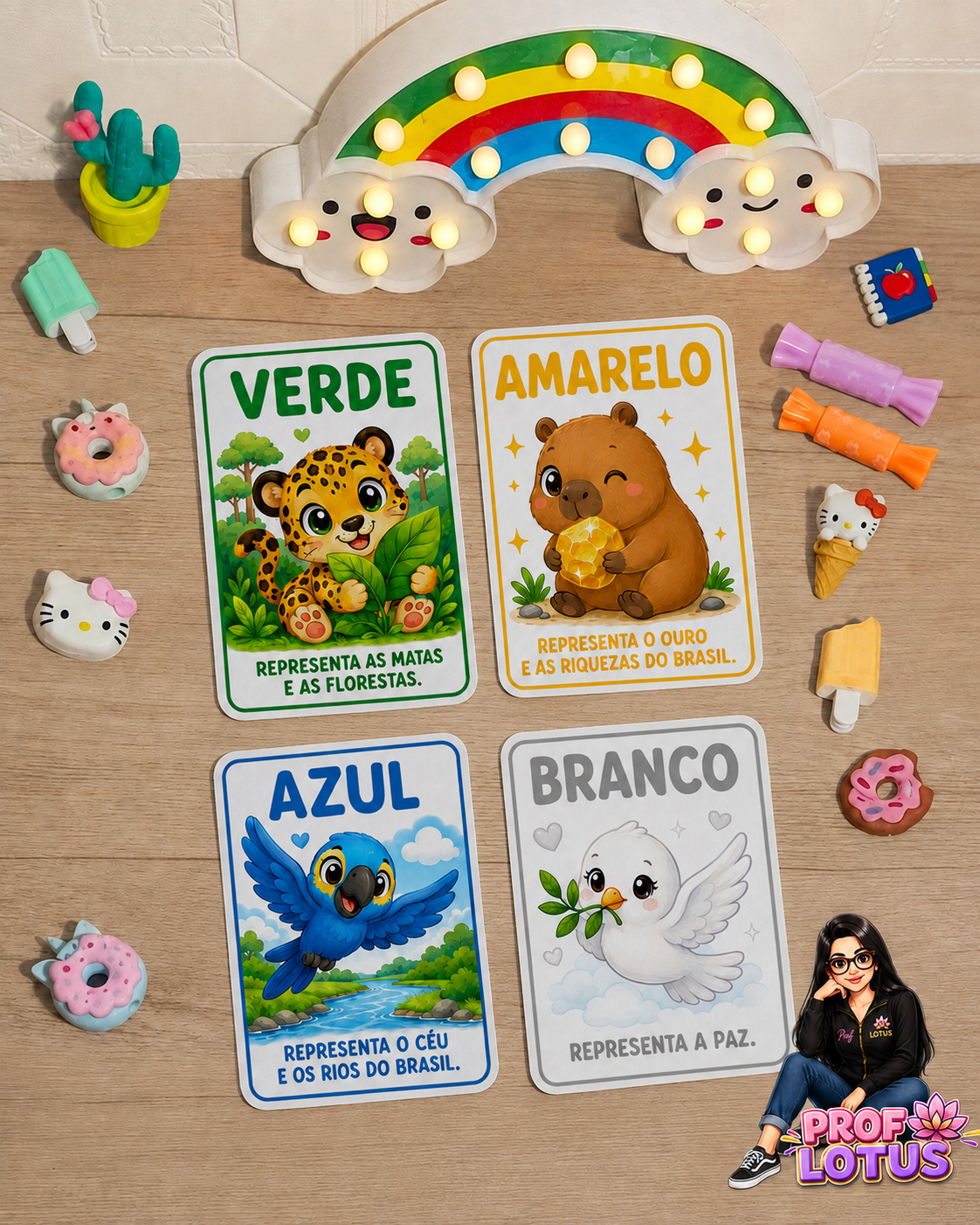 CARDS JOGO DA MEMÓRIA CORES BANDEIRA DO BRASIL